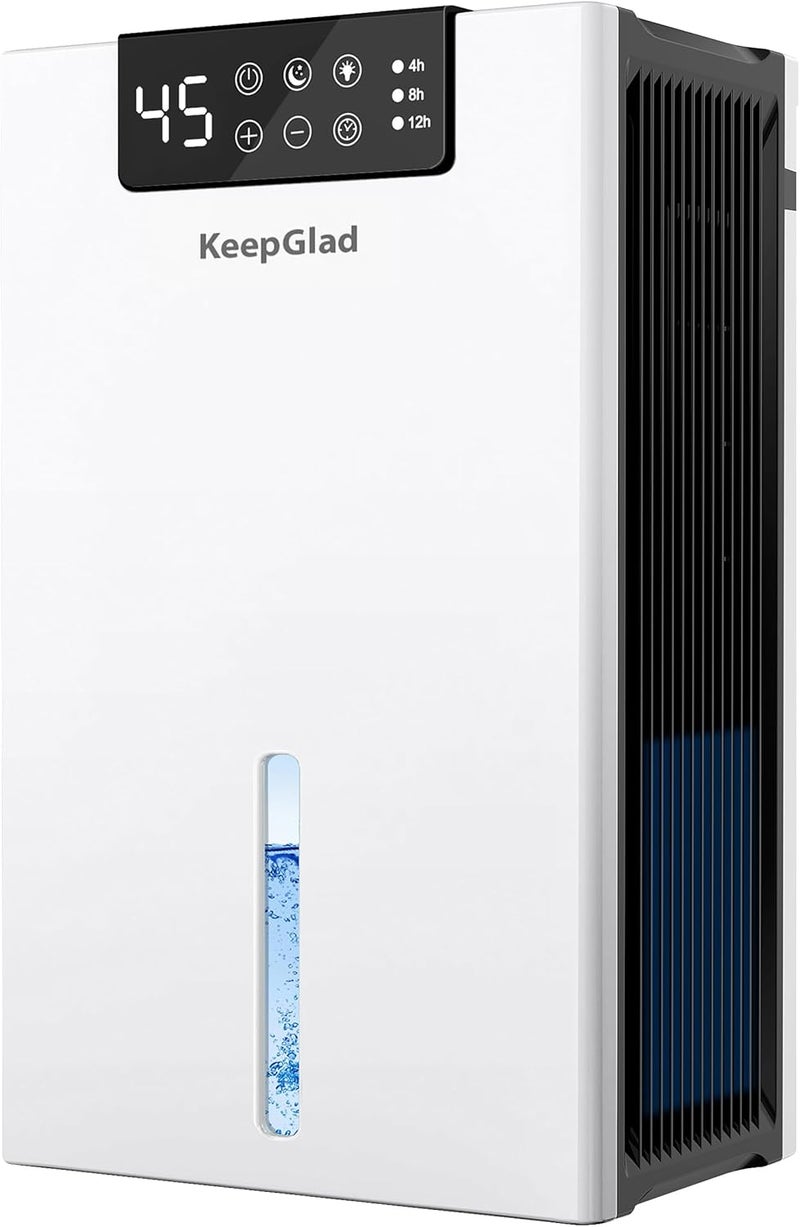 KeepGlad Dehumidifier, 98OZ Dehumidifiers for Home(1000sq.ft), Humidity Display Dehumidifier for Basement Bathroom Bedroom, Auto Shut Off, Washable Filter, Drain Hose, Timer, 7 Ambient Lights, White - Image 1